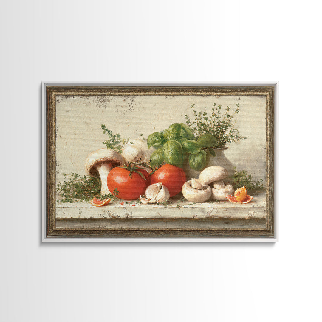 Mushrooms and Thyme Botanical Study Canvas Print, Kitchen Art, Kitchen Art Print, Kitchen Decor, Fine Art, Kitchen, KIT-3x2-43