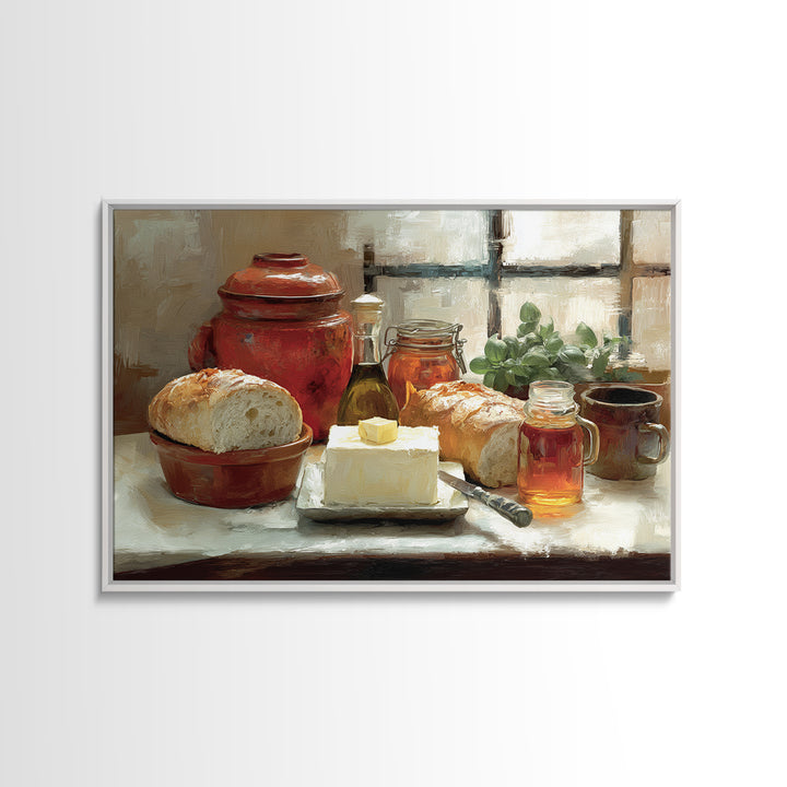 Fresh Bread with Butter and Honey Framed Canvas Print, Kitchen Art, Printable Art, Kitchen Decor, Kitchen, Coffee Wall Art, KIT-3x2-46