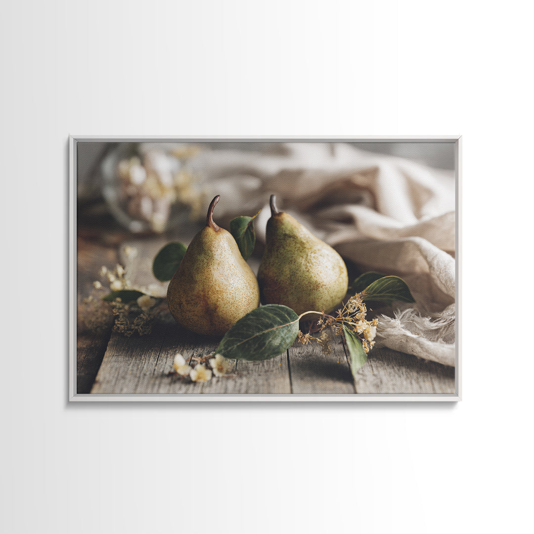 Farmhouse Pears on a Wooden Board Canvas Print, Kitchen Art, Coffee Art, Kitchen Decor, Oil Painting, Kitchen, Fine Art Print, KIT-3x2-61
