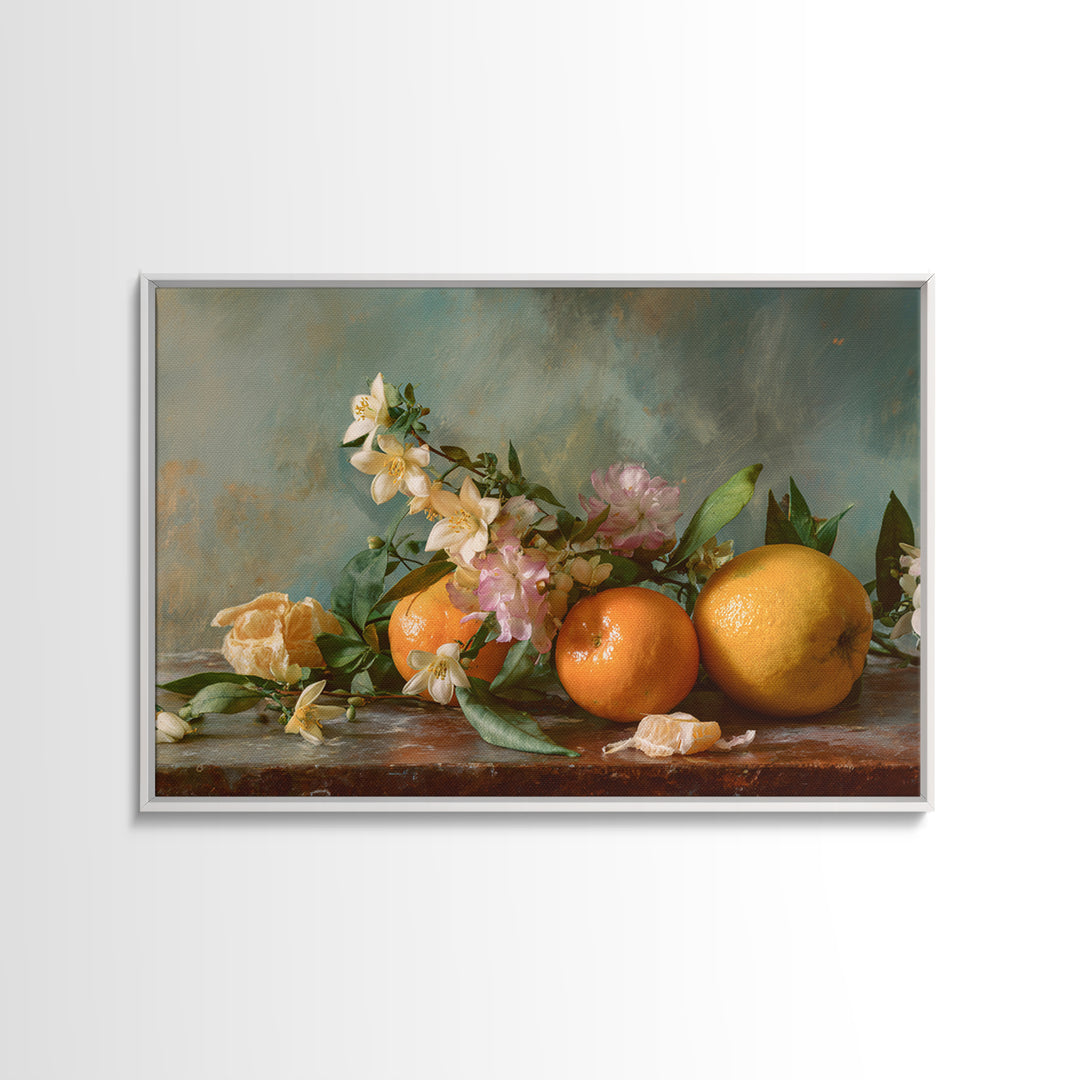 Orange Citrus Botanical Branch Framed Canvas Print, Kitchen Art, Art Deco, Kitchen Decor, Oil Painting, Kitchen, Poster Art, KIT-3x2-63