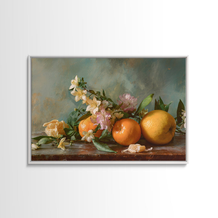 Orange Citrus Botanical Branch Framed Canvas Print, Kitchen Art, Art Deco, Kitchen Decor, Oil Painting, Kitchen, Poster Art, KIT-3x2-63