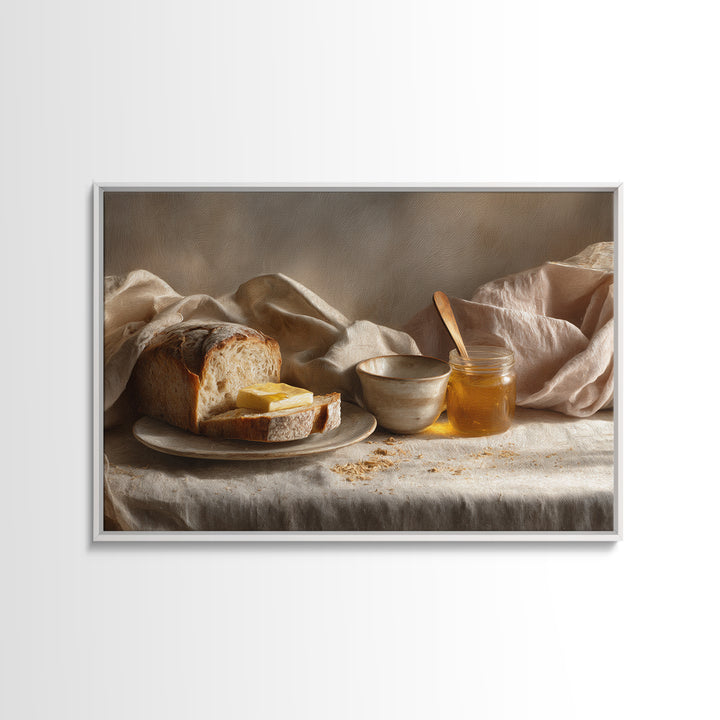 Fresh Bread with Butter and Honey Framed Canvas Print, Kitchen Art, Printable Art, Kitchen Decor, Kitchen, Coffee Wall Art, KIT-3x2-70