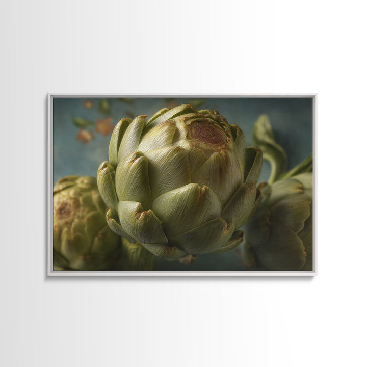 Artichoke Closeup in Painterly Green Tones Canvas Print, Kitchen Art, Modern Decor, Kitchen Decor, Fine Art, Kitchen, KIT-3x2-72