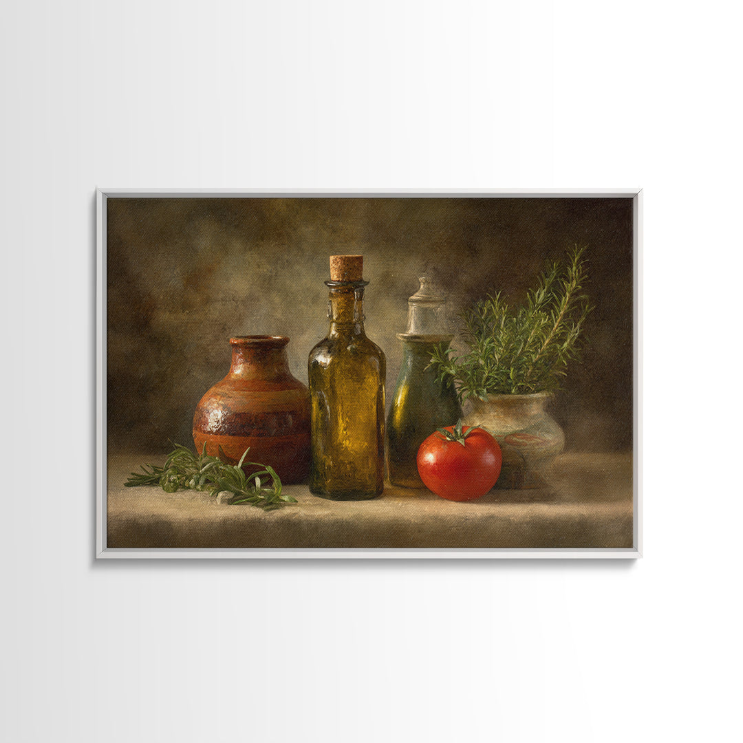 Olive Oil Bottle and Rosemary Branch Framed Canvas Print, Kitchen Art, Kitchen Print, Kitchen Decor, Watercolor Art, Kitchen, KIT-3x2-81