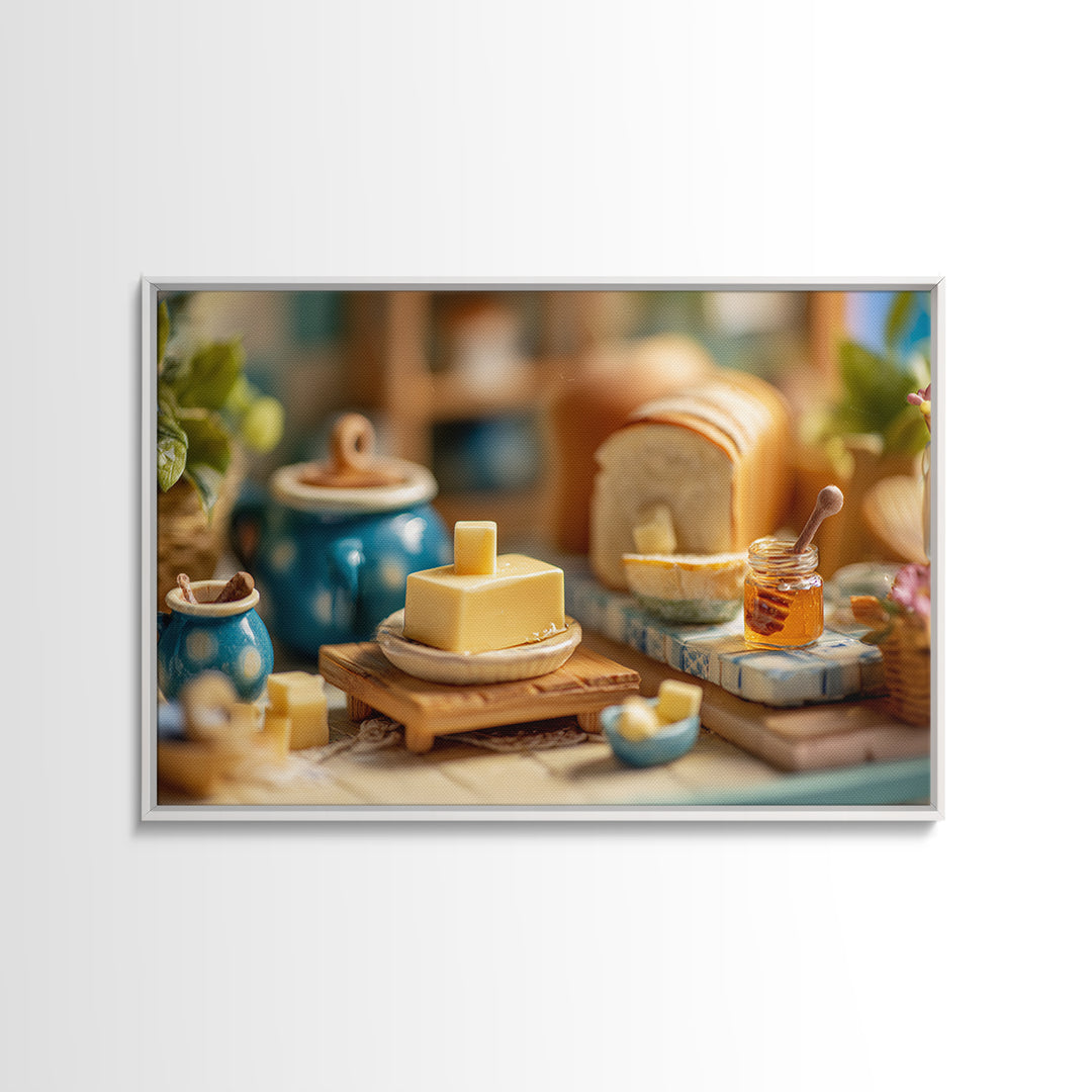 Fresh Bread with Butter and Honey Canvas Print, Kitchen Art, Minimalist Wall Art, Kitchen Decor, Abstract Art, Kitchen, KIT-3x2-94