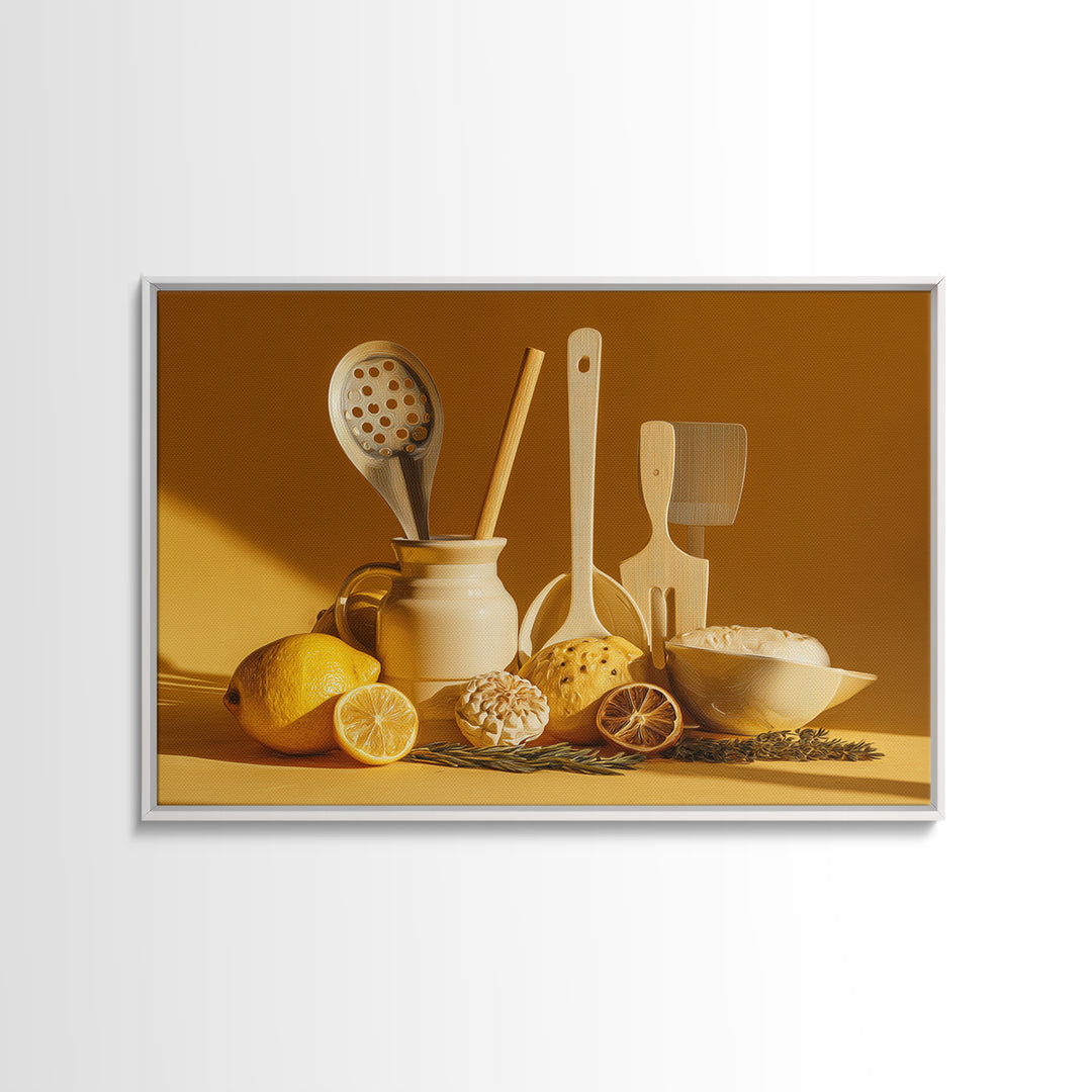 Kitchen Utensil Silhouettes Framed Canvas Print, Kitchen Art, Bar Cart Decor, Kitchen Decor, Abstract Art, Kitchen, KIT-3x2-97