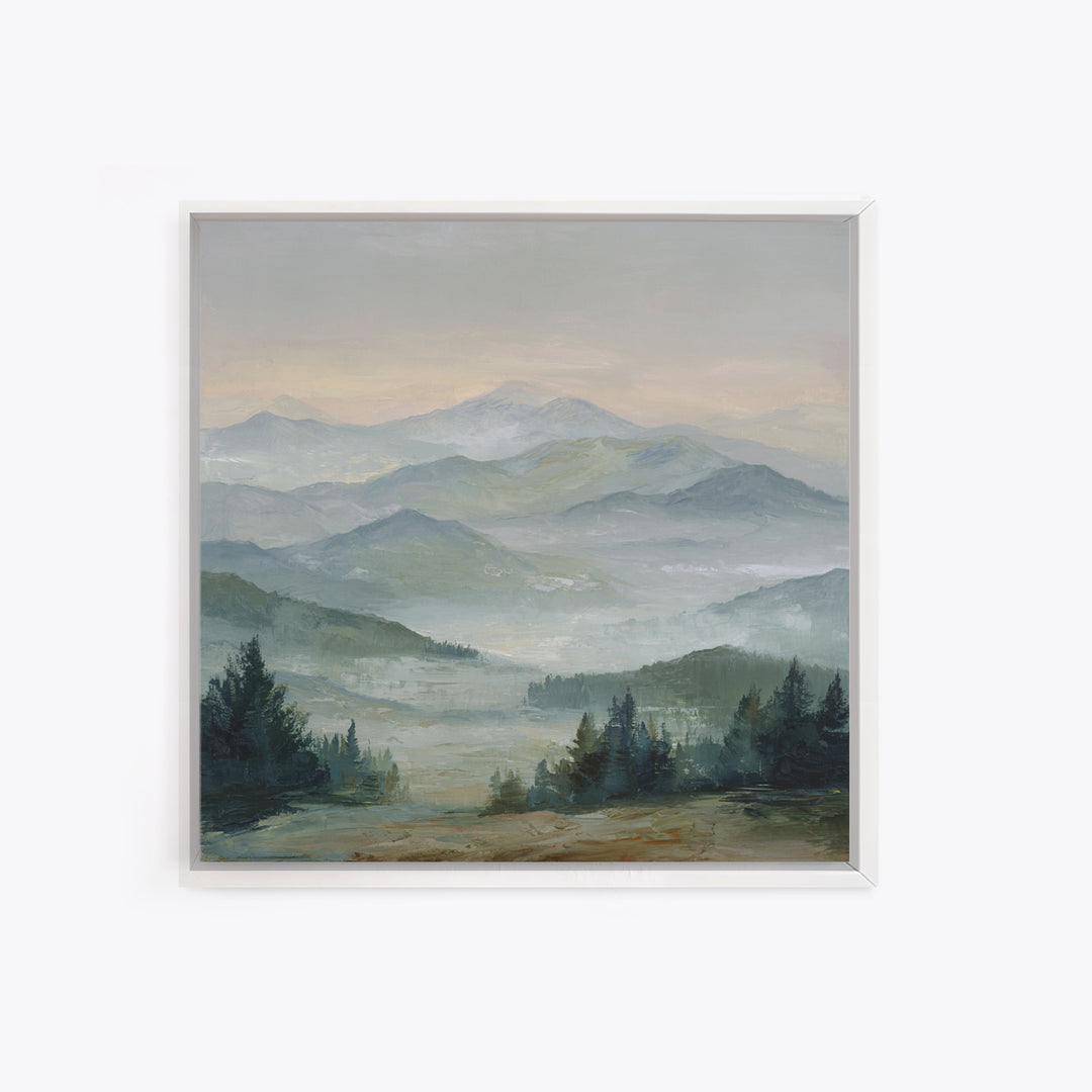 Misty Mountain Valley at Sunrise Canvas Print, Landscape Art, Room Decor, Living Room Decor, Fine Art, Horizon, LAN-1x1-25