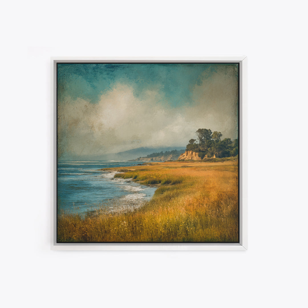 Coastal Cliffs with Crashing Waves Framed Canvas Print, Landscape Art, Gallery Decor, Living Room Decor, Fine Art, Horizon, LAN-1x1-32