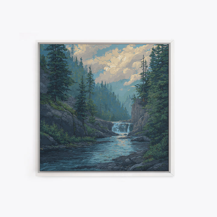 Waterfall Hidden in Dense Forest Canvas Print, Landscape Art, Original Painting, Living Room Decor, Fine Art, Horizon, LAN-1x1-36