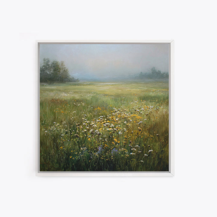 Sunlit Meadow with Wildflowers Framed Canvas Print, Landscape Art, Boho Decor, Living Room Decor, Fine Art, Horizon, Art Prints, LAN-1x1-37