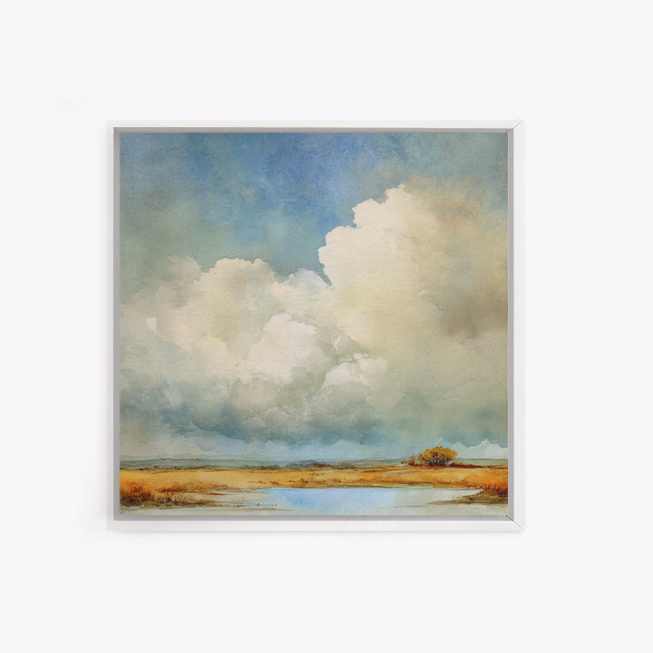 Storm Clouds over an Open Prairie Framed Canvas Print, Landscape Art, Floral Wall Art, Living Room Decor, Fine Art, Horizon, LAN-1x1-51