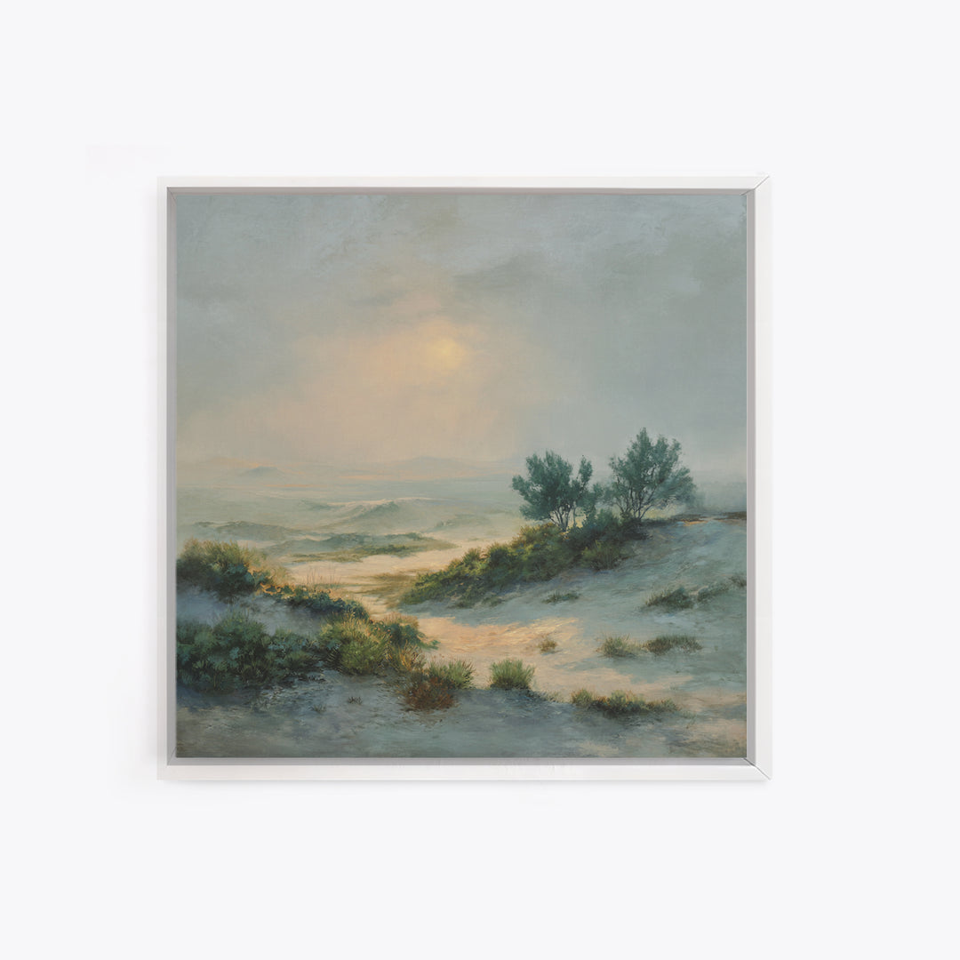 Desert Dunes under Pale Moon Canvas Print, Landscape Art, Gallery Decor, Living Room Decor, Fine Art, Horizon, Wall Art, LAN-1x1-59