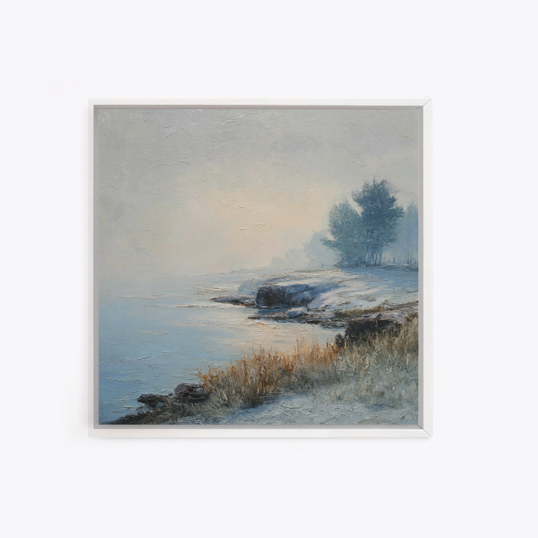 Fjord Landscape with Icy Blue Water Canvas Print, Landscape Art, Luxury Decor, Living Room Decor, Horizon, Digital Art, LAN-1x1-87