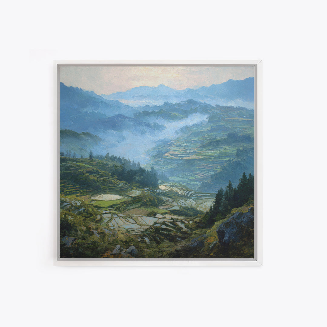 Rice Terraces Glowing Canvas Print, Landscape Art, Neutral Decor, Living Room Decor, Oil Painting, Horizon, Home Decor, LAN-1x1-90