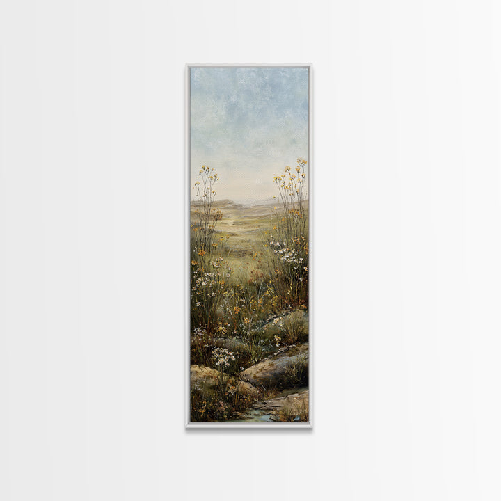 Sunlit Meadow with Wildflowers Canvas Print, Landscape Art, Modern Art, Living Room Decor, Fine Art, Horizon, Contemporary Art, LAN-1x3-1