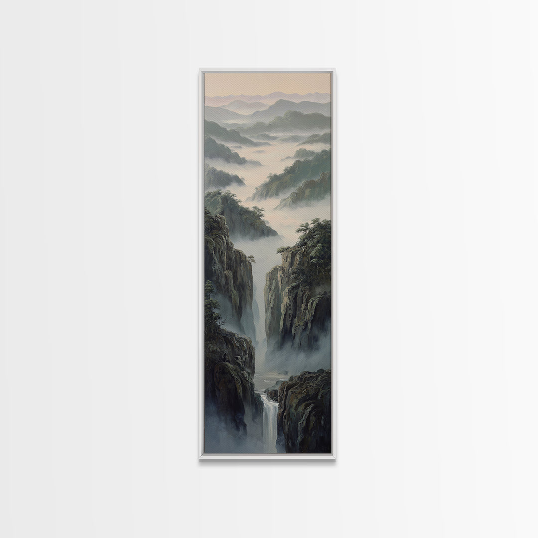 Tropical Jungle Waterfall Canvas Print, Landscape Art, Living Room Wall Art, Living Room Decor, Oil Painting, Horizon, LAN-1x3-100