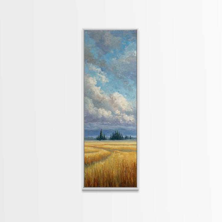 Golden Wheat Field Beneath Huge Clouds Canvas Print, Landscape Art, Wall Art, Living Room Decor, Horizon, Framed Wall Art, LAN-1x3-12