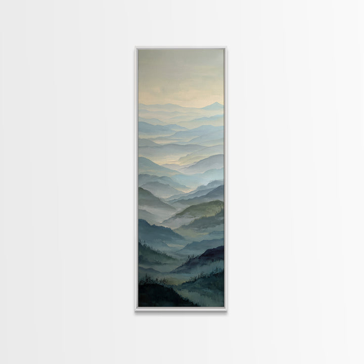 Misty Mountain Valley at Sunrise Canvas Print, Landscape Art, Minimalist Decor, Living Room Decor, Oil Painting, Horizon, LAN-1x3-13