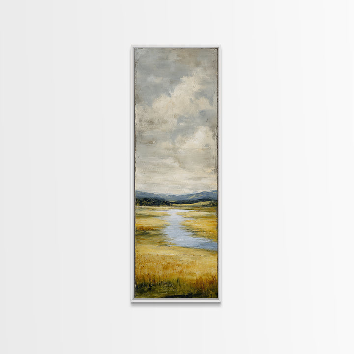 Winding River Through Golden Fields Canvas Print, Landscape Art, Gallery Decor, Living Room Decor, Fine Art, Horizon, LAN-1x3-14