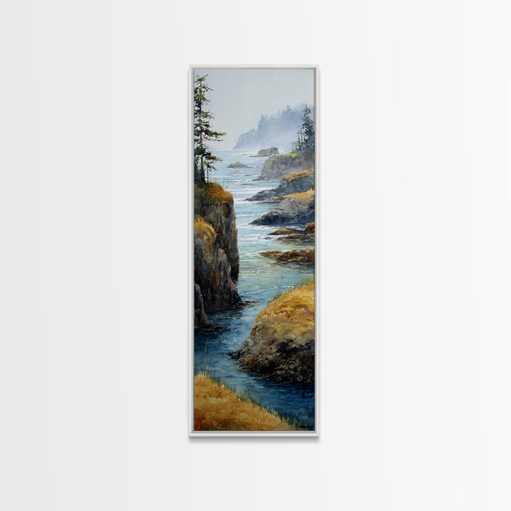 Coastal Cliffs with Crashing Waves Framed Canvas Print, Landscape Art, Wall Decor, Living Room Decor, Fine Art, Horizon, LAN-1x3-20