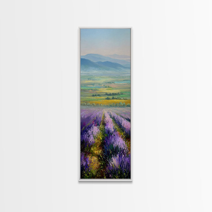 Lavender Field Leading to Distant Hills Canvas Print, Landscape Art, Living Room Wall Art, Living Room Decor, Oil Painting, LAN-1x3-22