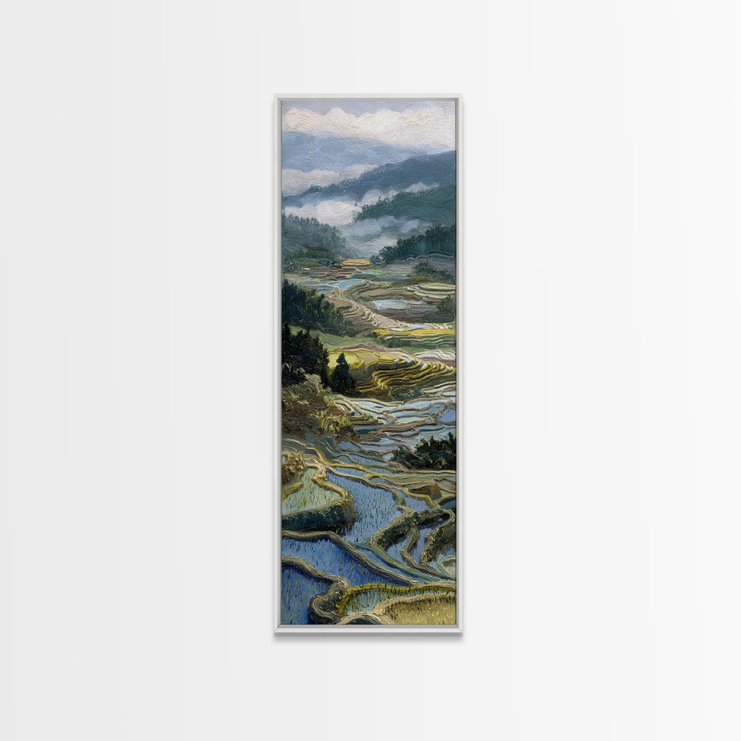 Rice Terraces Glowing Framed Canvas Print, Landscape Art, Floral Wall Art, Living Room Decor, Horizon, Minimalist Decor, LAN-1x3-30