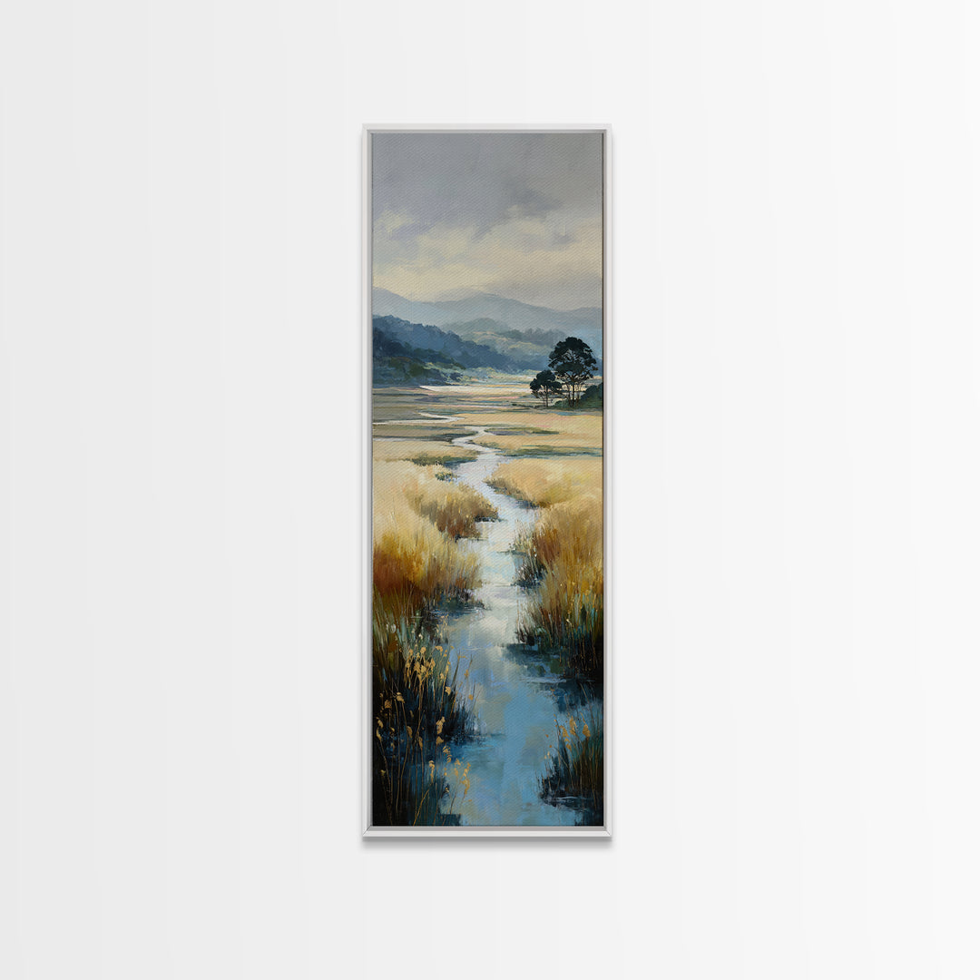 Winding River Through Golden Fields Canvas Print, Landscape Art, Gallery Decor, Living Room Decor, Fine Art, Horizon, LAN-1x3-38