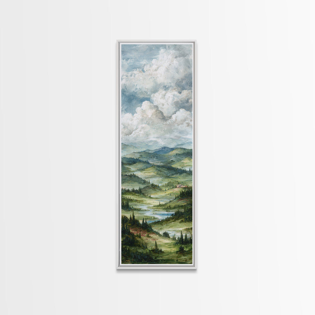 Rolling Green Hills Canvas Print, Landscape Art, Neutral Decor, Living Room Decor, Oil Painting, Horizon, Home Decor, LAN-1x3-42