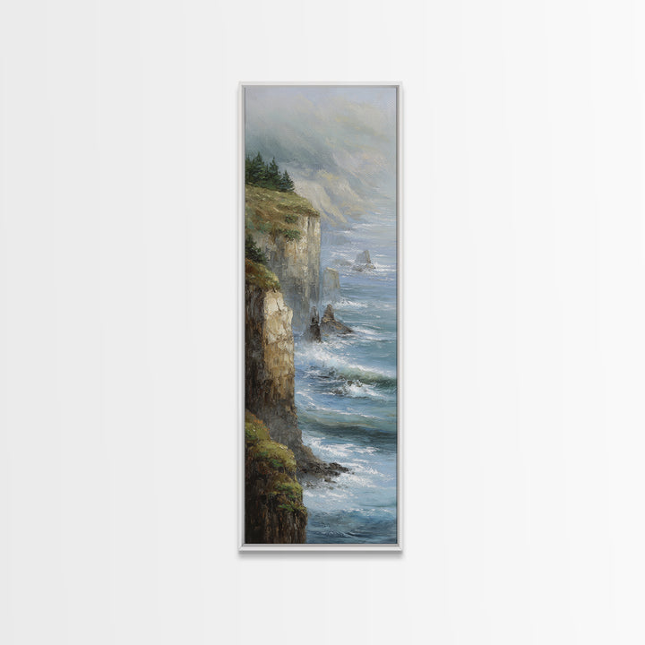 Coastal Cliffs with Crashing Waves Canvas Print, Landscape Art, Printable Wall Art, Living Room Decor, Oil Painting, Horizon, LAN-1x3-44
