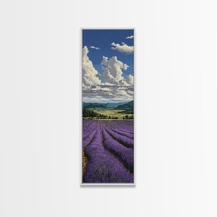 Lavender Field Leading to Distant Hills Framed Canvas Print, Landscape Art, Modern Decor, Living Room Decor, Fine Art, Horizon, LAN-1x3-46
