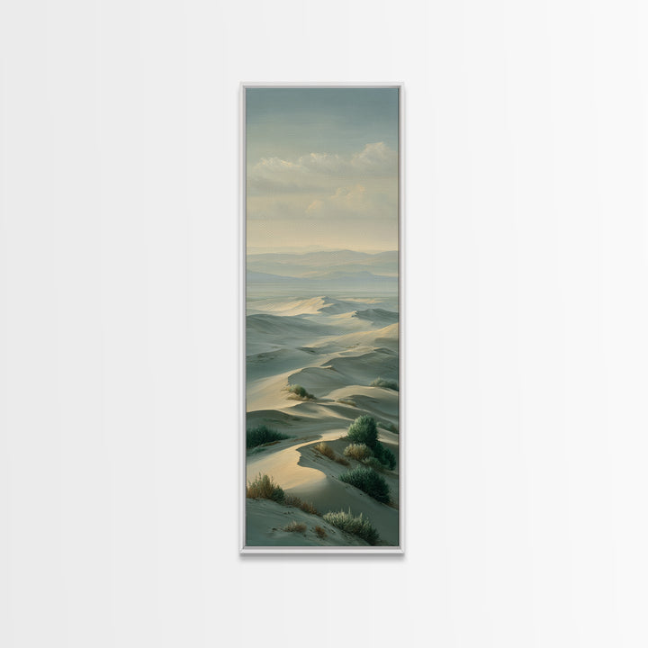 Desert Dunes under Pale Moon Framed Canvas Print, Landscape Art, Boho Wall Art, Living Room Decor, Fine Art, Horizon, LAN-1x3-47