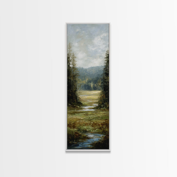 Waterfall Hidden in Dense Forest Canvas Print, Landscape Art, Original Painting, Living Room Decor, Fine Art, Horizon, LAN-1x3-48