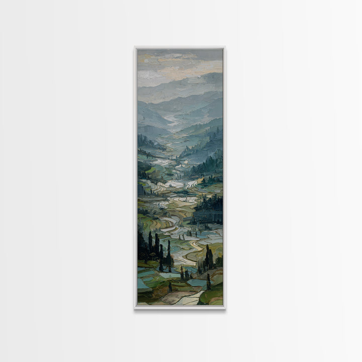 Rice Terraces Glowing Canvas Print, Landscape Art, Wall Art Print, Living Room Decor, Horizon, Boho Decor, Luxury Decor, LAN-1x3-6