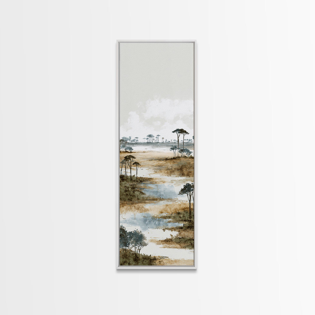 Wide Savanna with Acacia Silhouette Canvas Print, Landscape Art, Digital Wall Art, Living Room Decor, Fine Art, Horizon, LAN-1x3-7