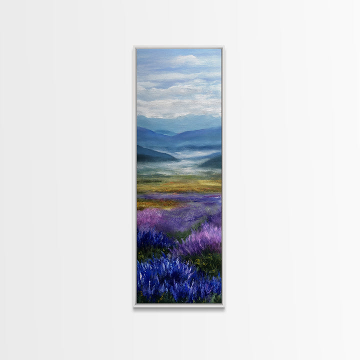 Lavender Field Leading to Distant Hills Framed Canvas Print, Landscape Art, Modern Decor, Living Room Decor, Fine Art, Horizon, LAN-1x3-70
