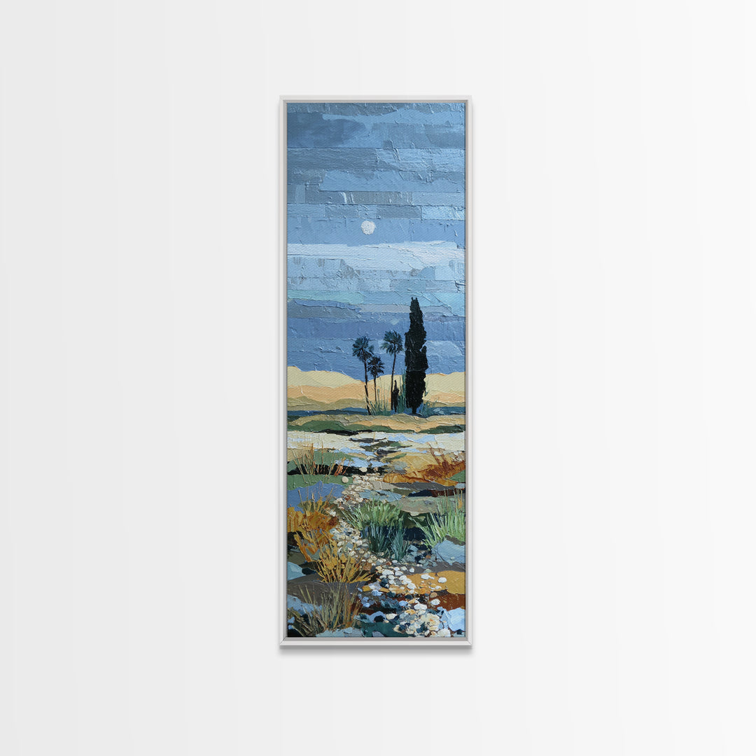 Desert Dunes under Pale Moon Framed Canvas Print, Landscape Art, Gallery Decor, Living Room Decor, Fine Art, Horizon, LAN-1x3-71
