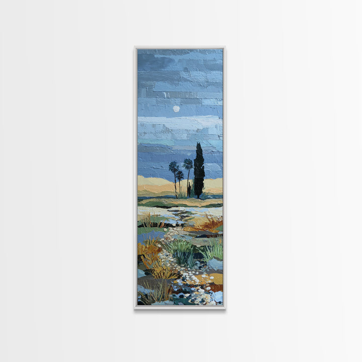 Desert Dunes under Pale Moon Framed Canvas Print, Landscape Art, Gallery Decor, Living Room Decor, Fine Art, Horizon, LAN-1x3-71
