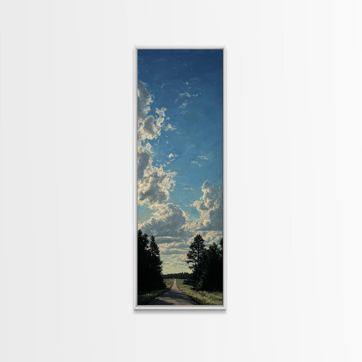 Old Country Road Framed Canvas Print, Landscape Art, Contemporary Art, Living Room Decor, Fine Art, Horizon, Original Art, LAN-1x3-8