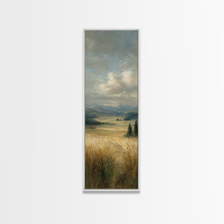 Golden Wheat Field Beneath Huge Clouds Framed Canvas Print, Landscape Art, Living Room Decor, Oil Painting, Horizon, Modern Art, LAN-1x3-84
