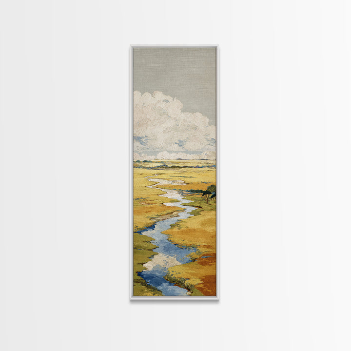 Winding River Through Golden Fields Canvas Print, Landscape Art, Contemporary Art, Living Room Decor, Fine Art, Horizon, LAN-1x3-86