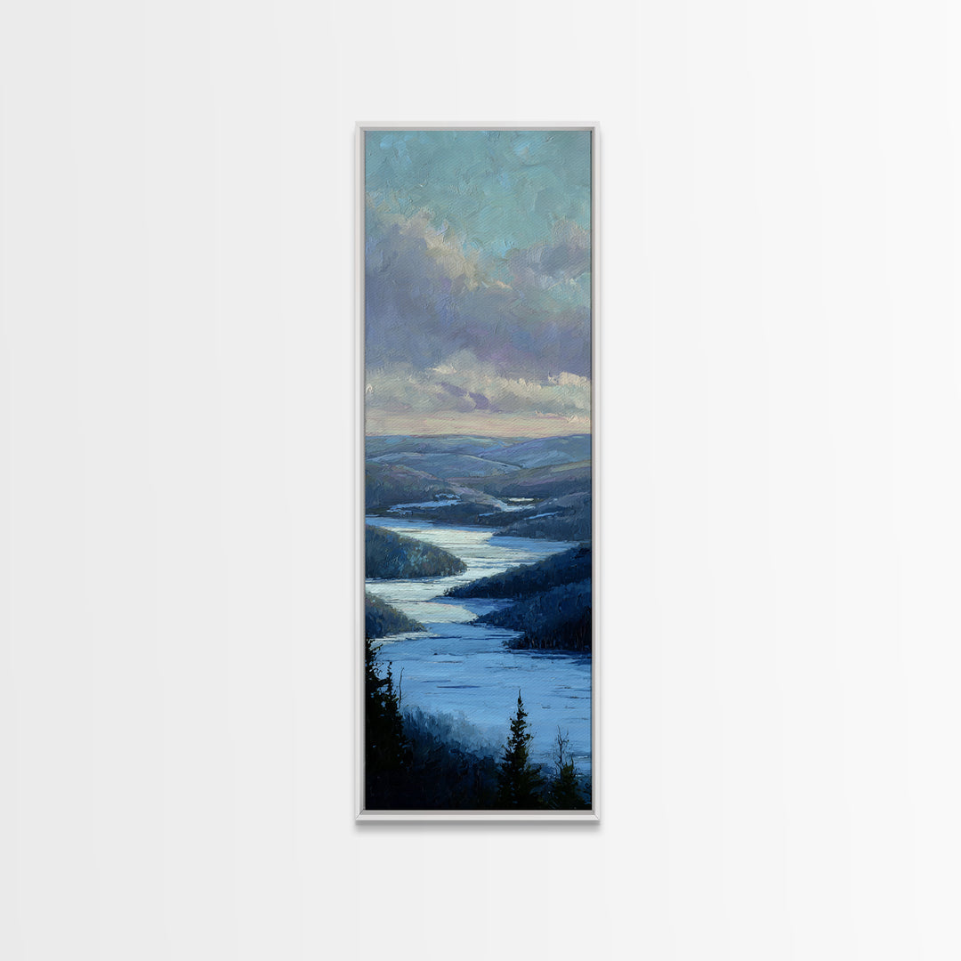 Fjord Landscape with Icy Blue Water Canvas Print, Landscape Art, Luxury Decor, Living Room Decor, Horizon, Digital Art, LAN-1x3-99