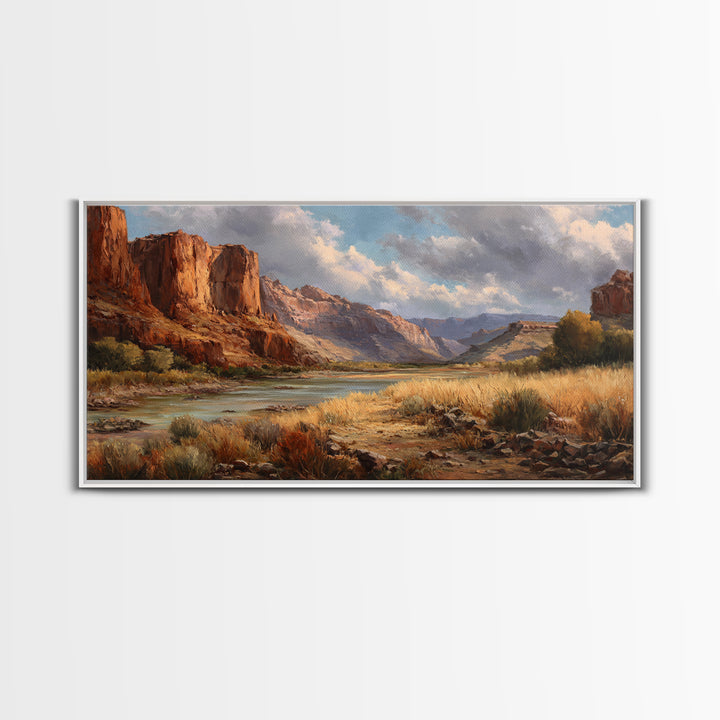 Red Canyon Walls Framed Canvas Print, Landscape Art, Living Room Decor, Oil Painting, Horizon, Horizontal Wall Art, LAN-2x1-1