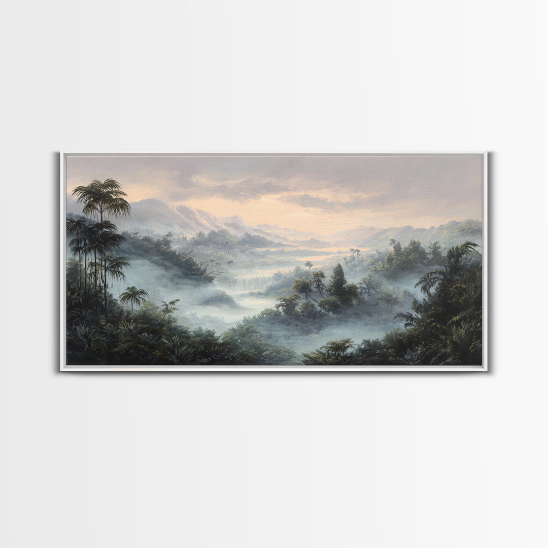 Tropical Jungle Waterfall Framed Canvas Print, Landscape Art, Room Decor, Living Room Decor, Fine Art, Horizon, LAN-2x1-12