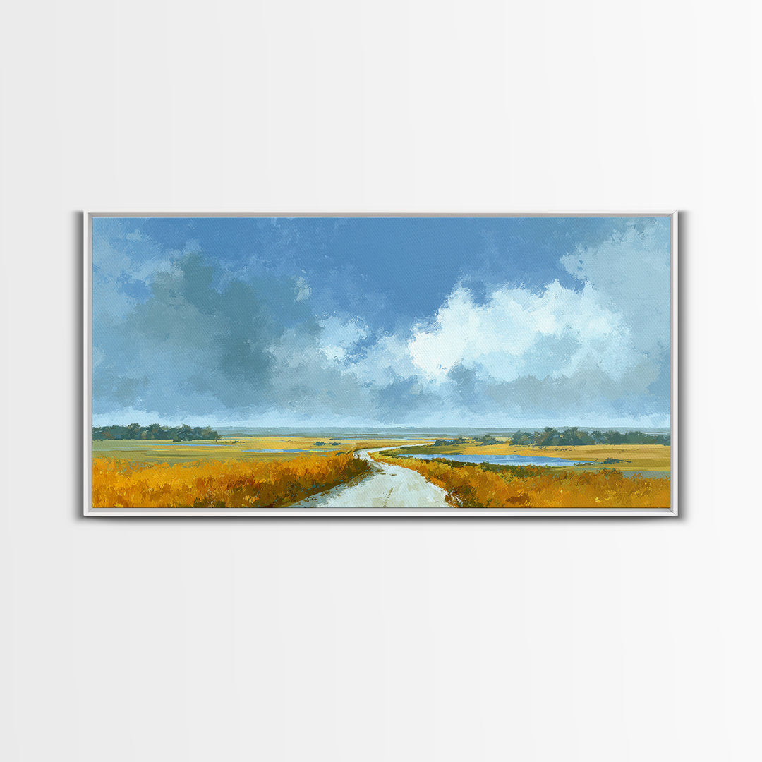Old Country Road Framed Canvas Print, Landscape Art, Fine Art Print, Living Room Decor, Fine Art, Horizon, Digital Prints, LAN-2x1-16