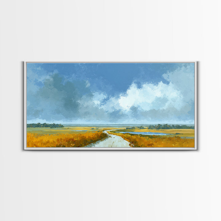 Old Country Road Framed Canvas Print, Landscape Art, Fine Art Print, Living Room Decor, Fine Art, Horizon, Digital Prints, LAN-2x1-16
