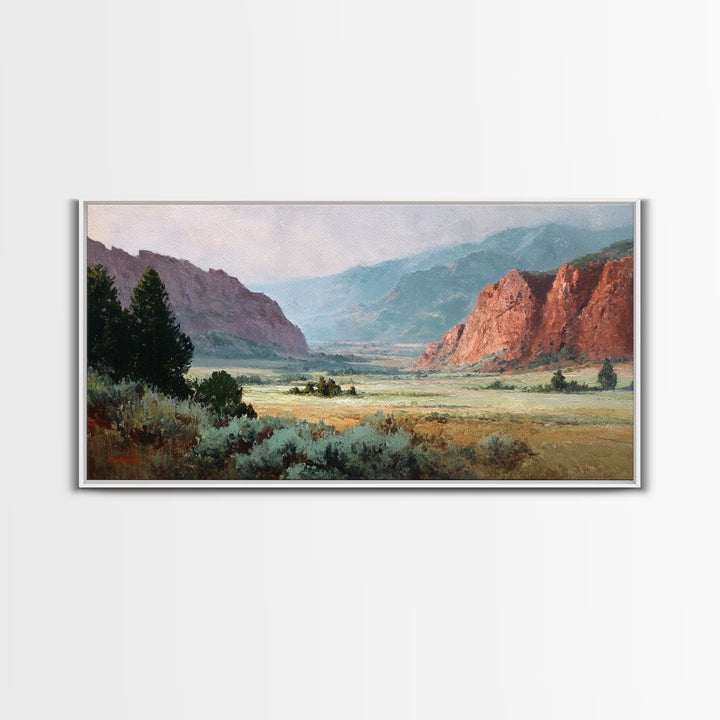 Red Canyon Walls Framed Canvas Print, Landscape Art, Living Room Decor, Oil Painting, Horizon, Horizontal Wall Art, LAN-2x1-25