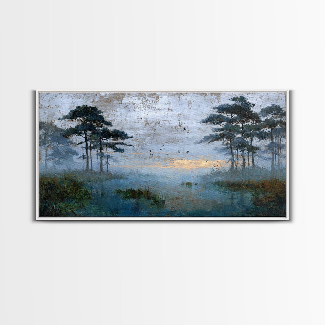 Misty Cypress Swamp Framed Canvas Print, Landscape Art, Room Decor, Living Room Decor, Fine Art, Horizon, Printable Wall Art, LAN-2x1-42