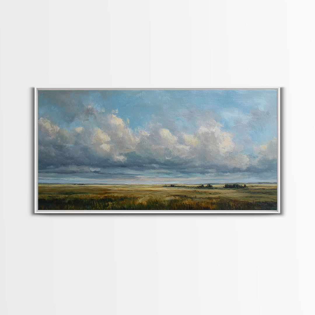Storm Clouds over an Open Prairie Canvas Print, Landscape Art, Digital Print, Living Room Decor, Horizon, Living Room Wall Art, LAN-2x1-47
