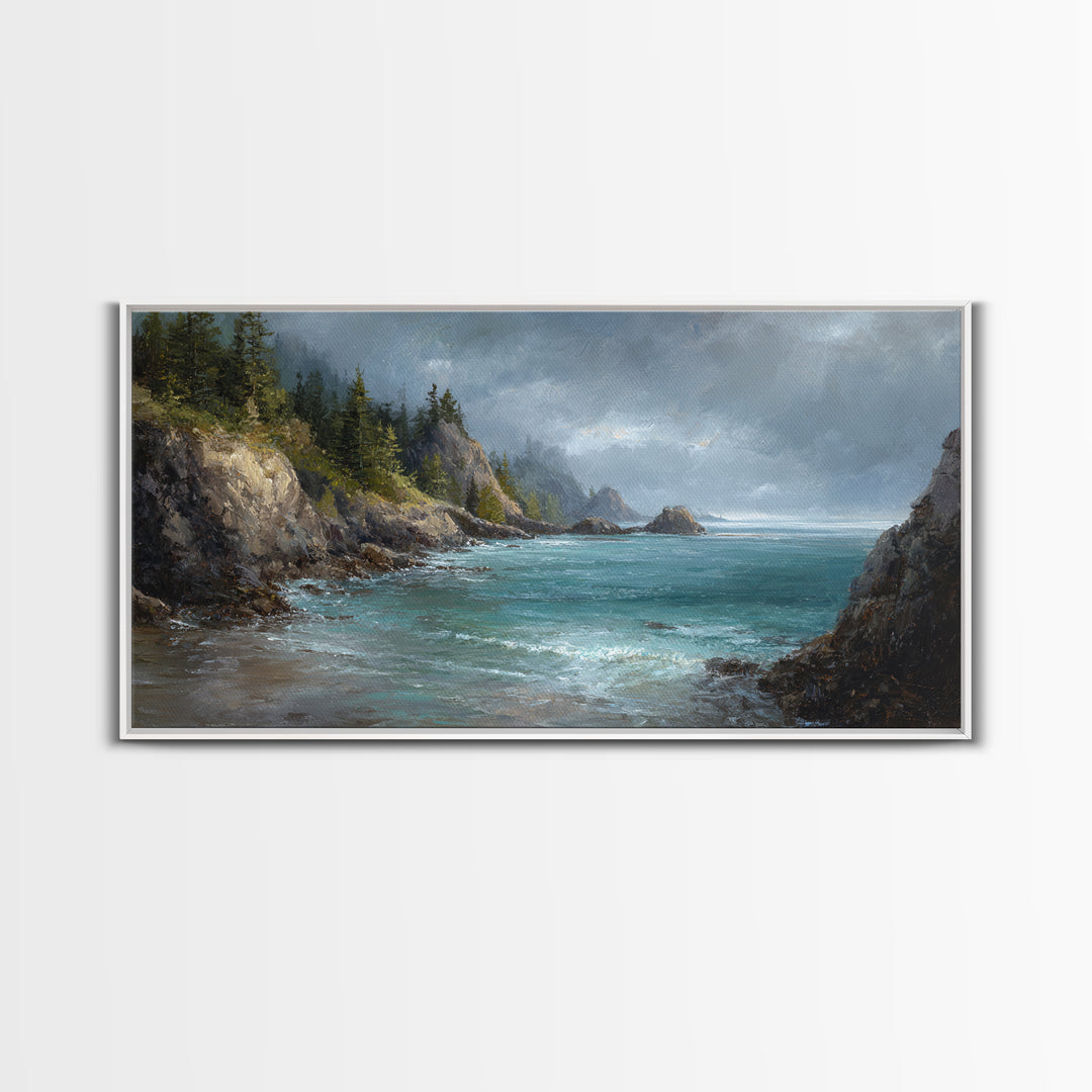 Coastal Cliffs with Crashing Waves Canvas Print, Landscape Art, Art Prints, Living Room Decor, Horizon, Abstract Wall Art, LAN-2x1-52