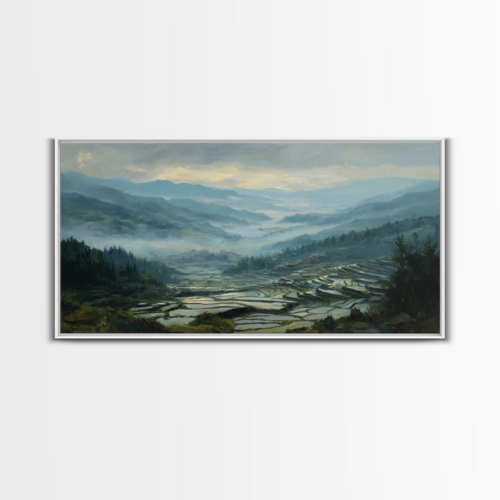 Rice Terraces Glowing Canvas Print, Landscape Art, Wall Art, Living Room Decor, Horizon, Framed Wall Art, Abstract Art, LAN-2x1-62